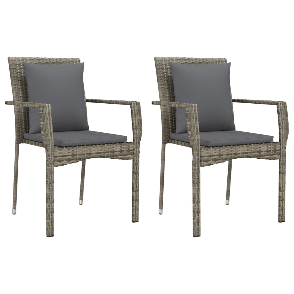 havestole med hynder 2 stk. polyrattan grå