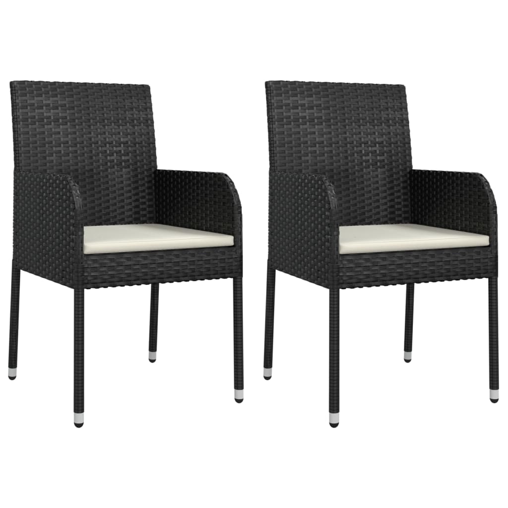 havestole med hynder 2 stk. polyrattan sort
