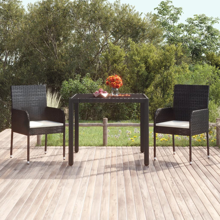 havestole med hynder 2 stk. polyrattan sort