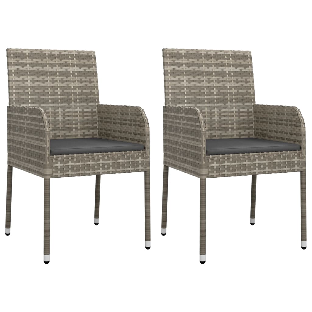 havestole med hynder 2 stk. polyrattan grå