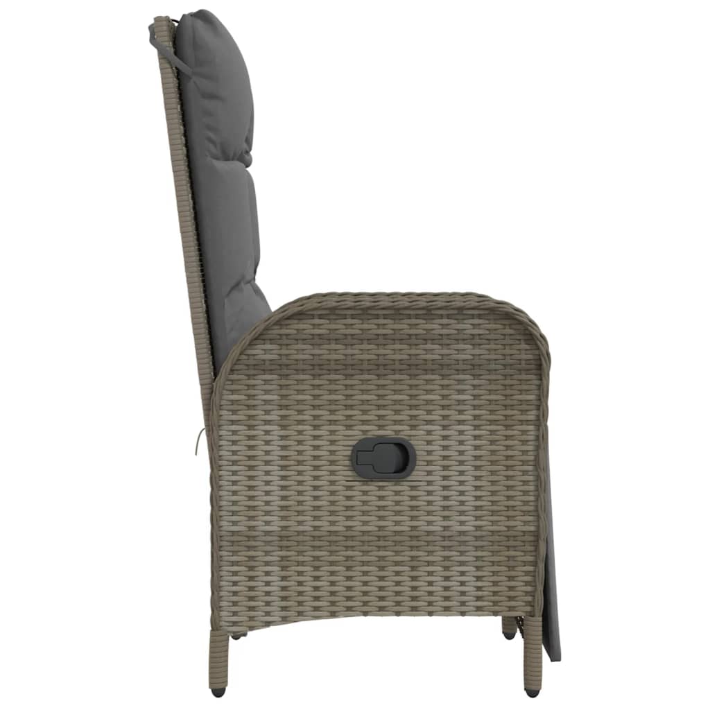 havestole med lænefunktion og hynder 2 stk. polyrattan grå