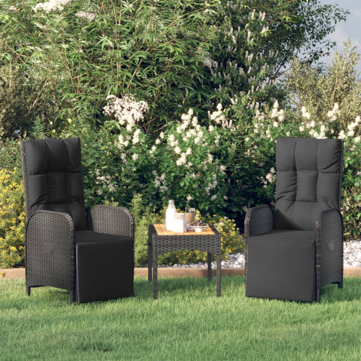 havestole med lænefunktion og hynder 2 stk. polyrattan sort