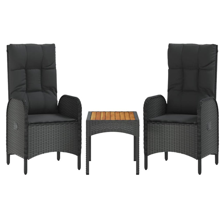 loungesæt til haven 3 dele med hynder polyrattan sort