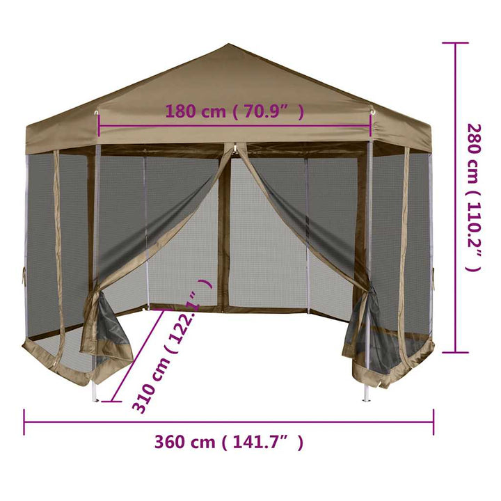 pop op-havetelt med sidevægge 3,6x3,1 m 220 g/m² gråbrun