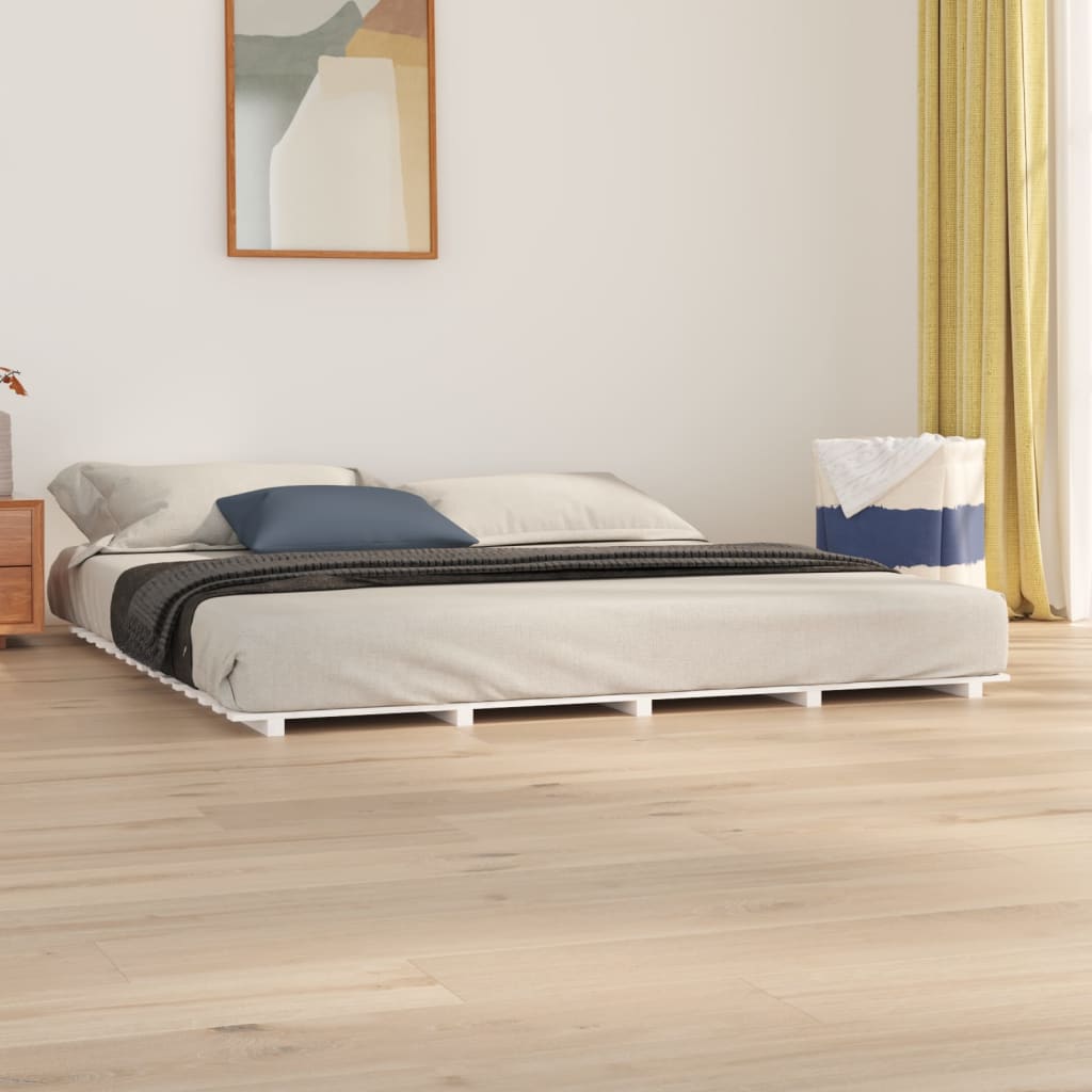 sengeramme 200x200 cm massivt fyrretræ hvid