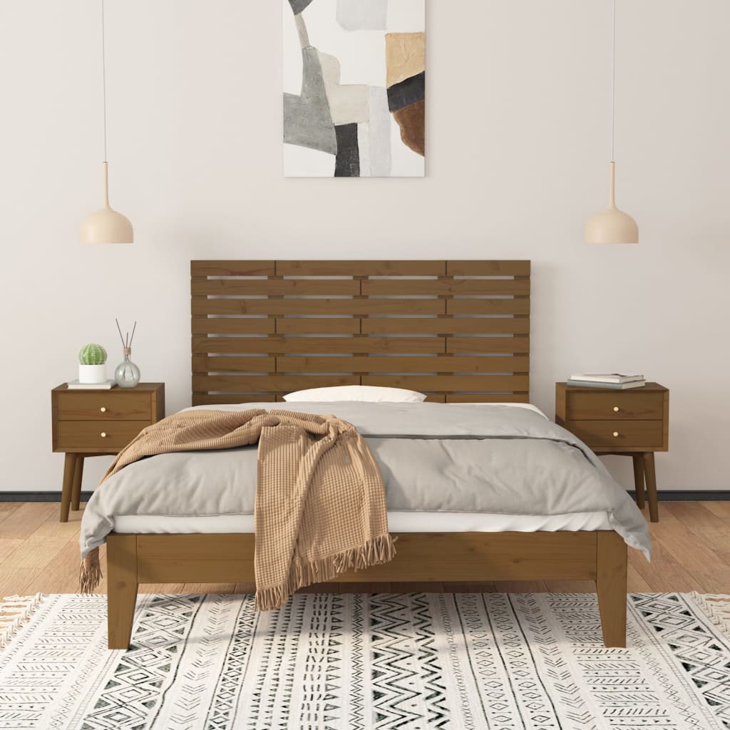 sengegavl 126x3x63 cm massivt fyrretræ gyldenbrun