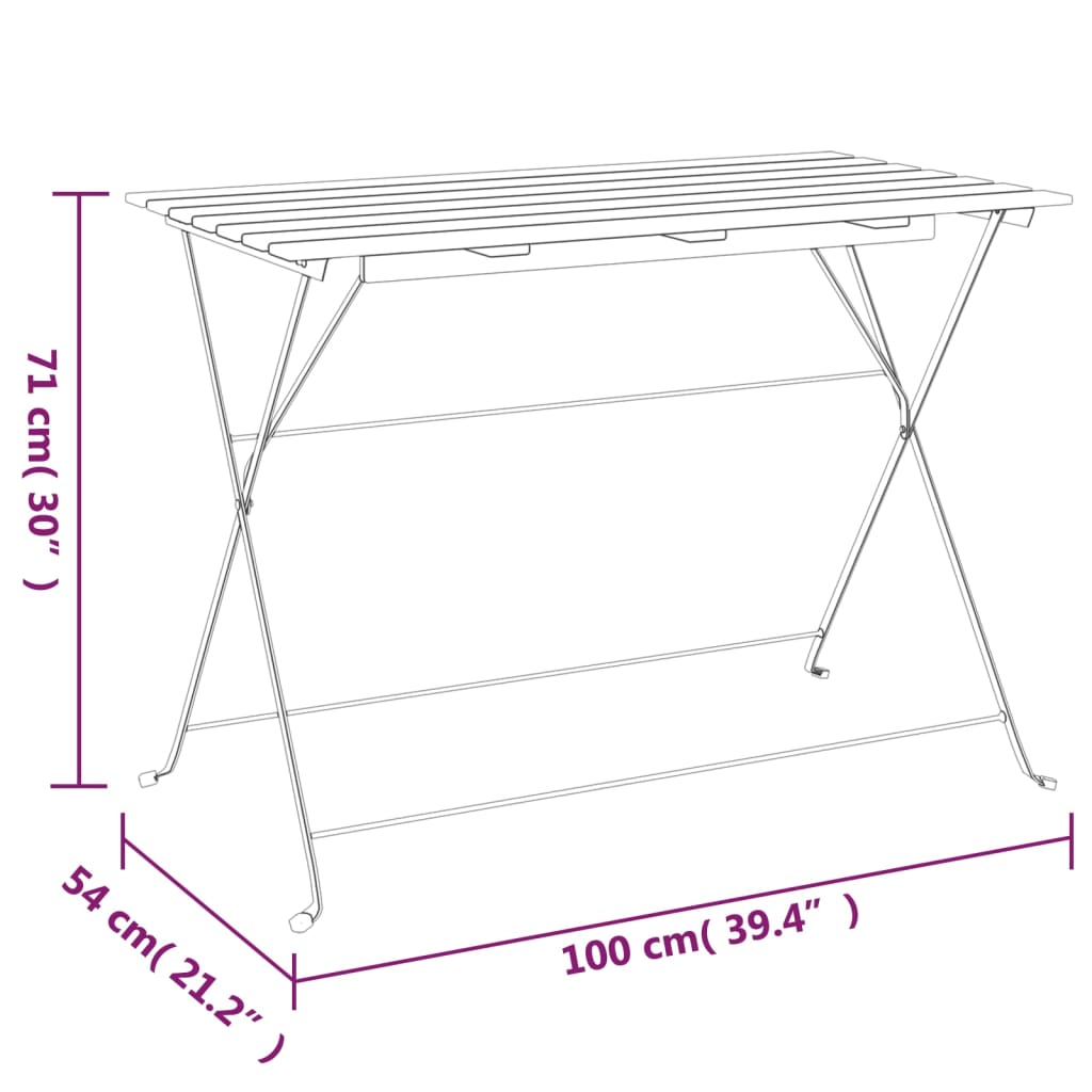 foldbart bistrobord 100x54x71 cm massivt akacietræ og stål
