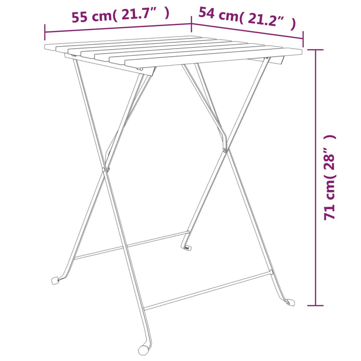 foldbart bistrobord 55x54x71 cm massivt teaktræ og stål