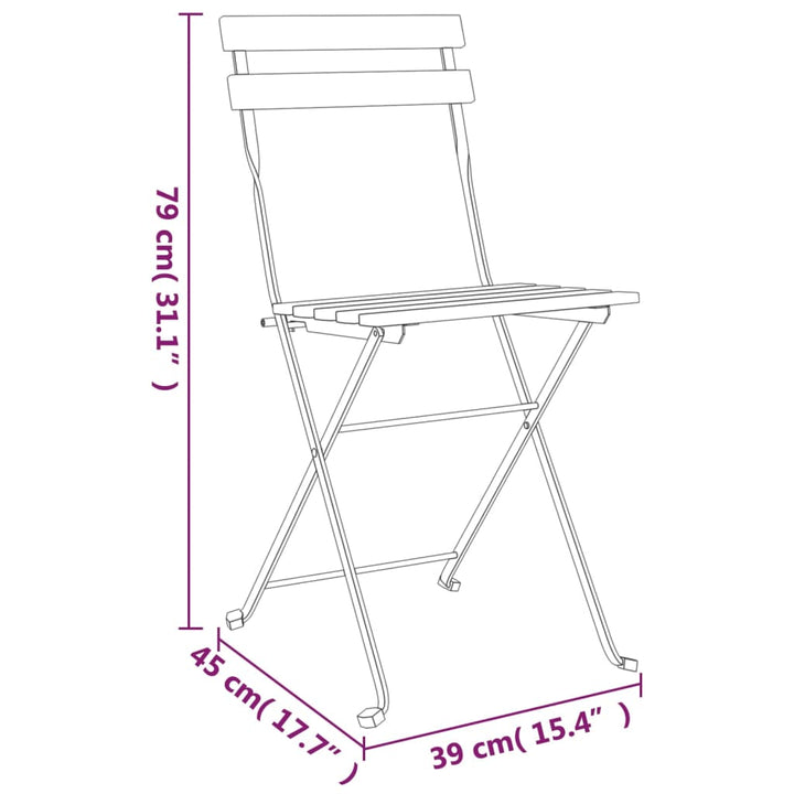 foldbare bistrostole 2 stk. massivt teaktræ og stål