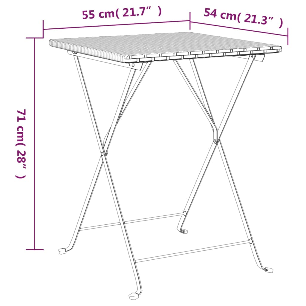 foldbart bistrobord 55x54x71 cm polyrattan sort