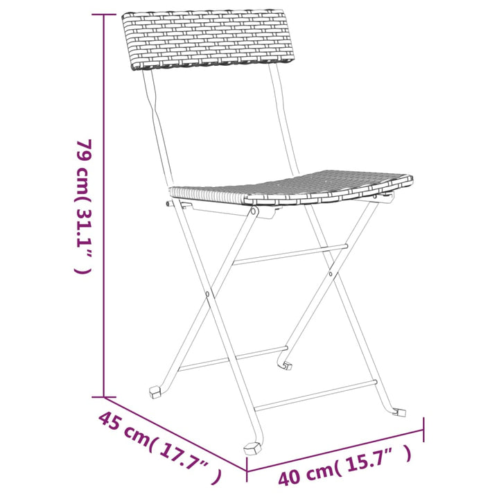 foldbare bistrostole 2 stk. polyrattan og stål brun