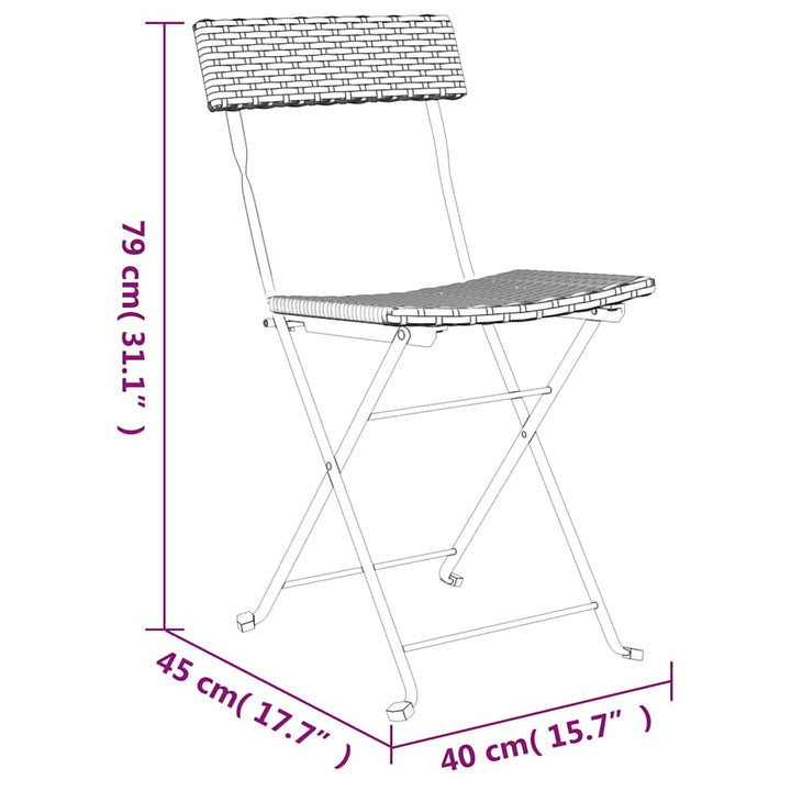 Klapstole 2 stk. brun polyrattan og stål