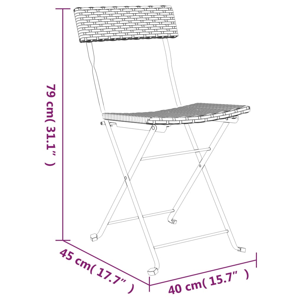 foldbare bistrostole 2 stk. polyrattan og stål grå