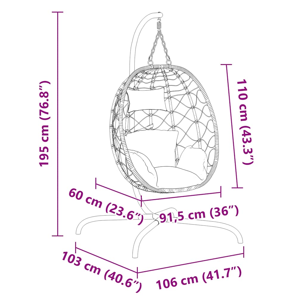 hængestol med æg og hynder taupe polyrattan og stål