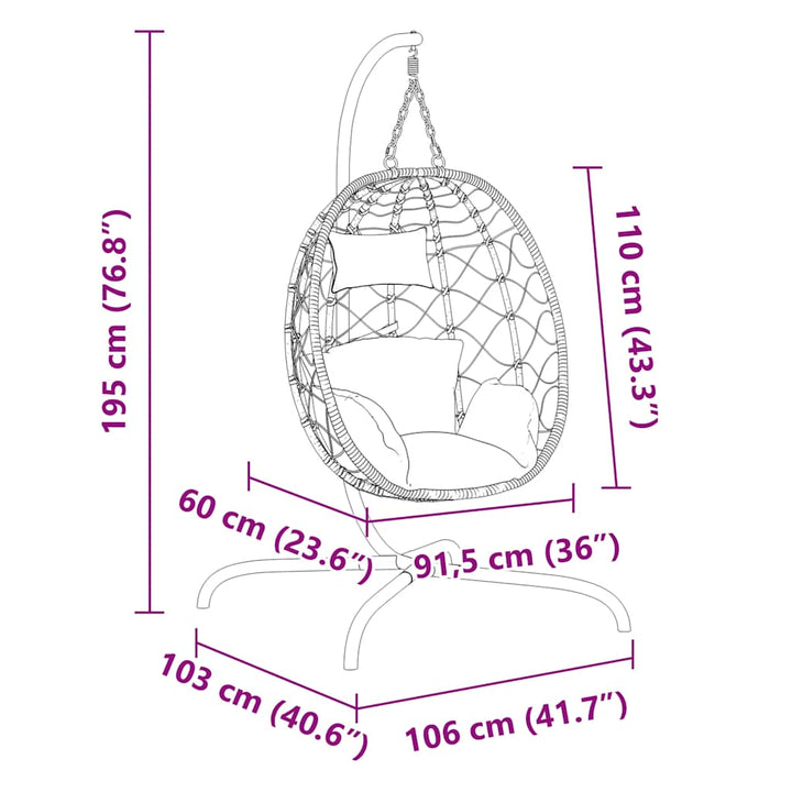 hængestol med æg og hynder taupe polyrattan og stål