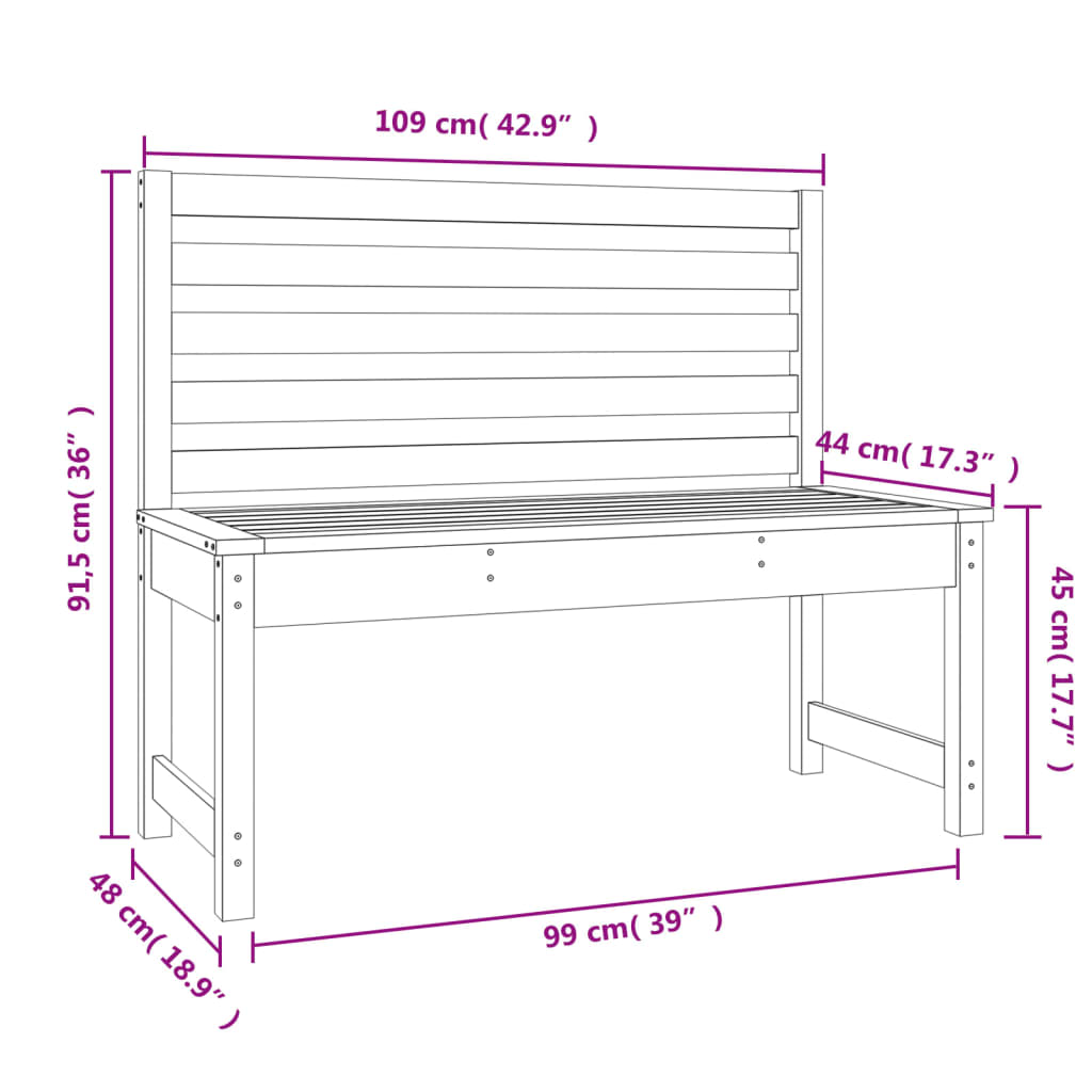 havebænk 109 cm massivt fyrretræ