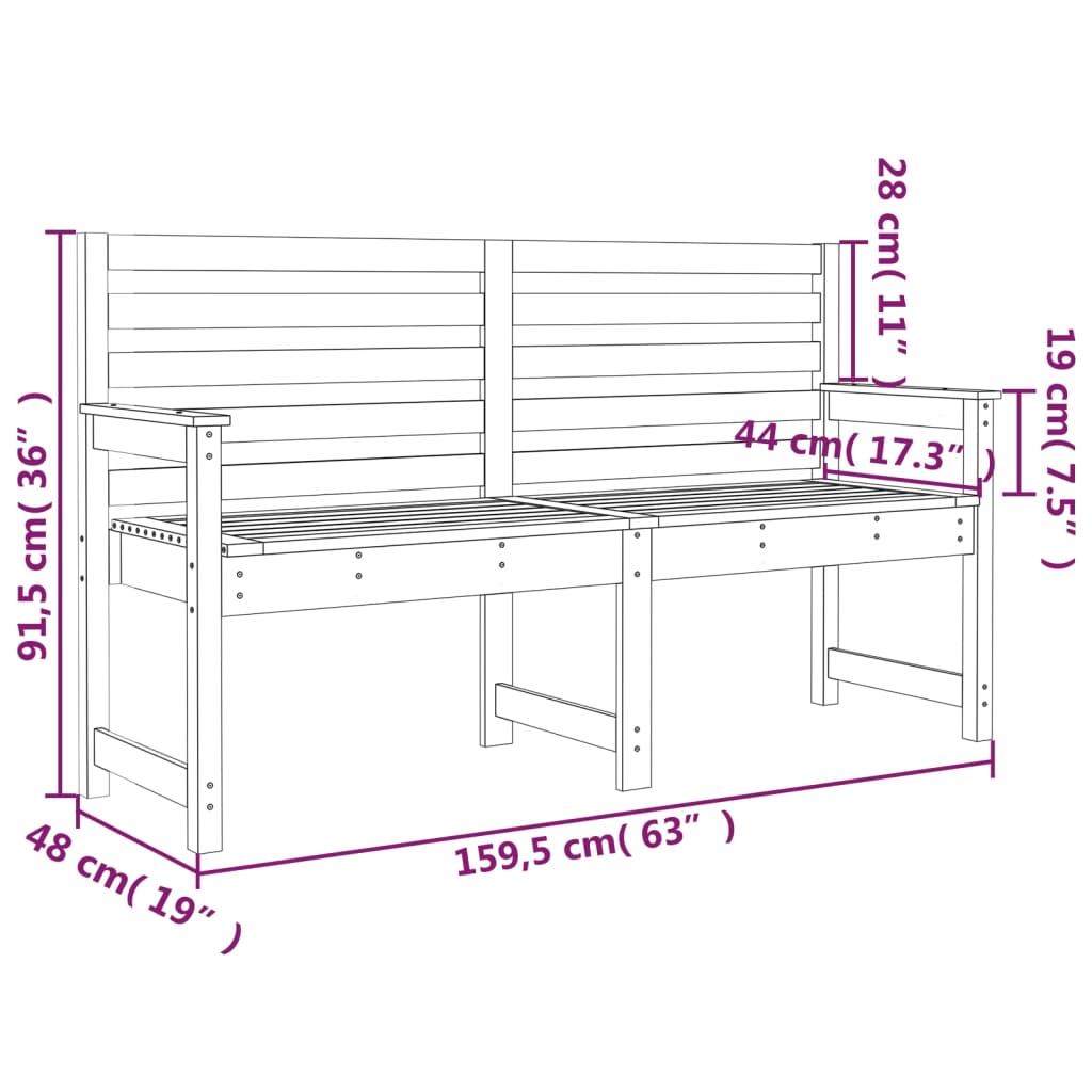 havebænk 159,5x48x91,5 cm massivt fyrretræ sort