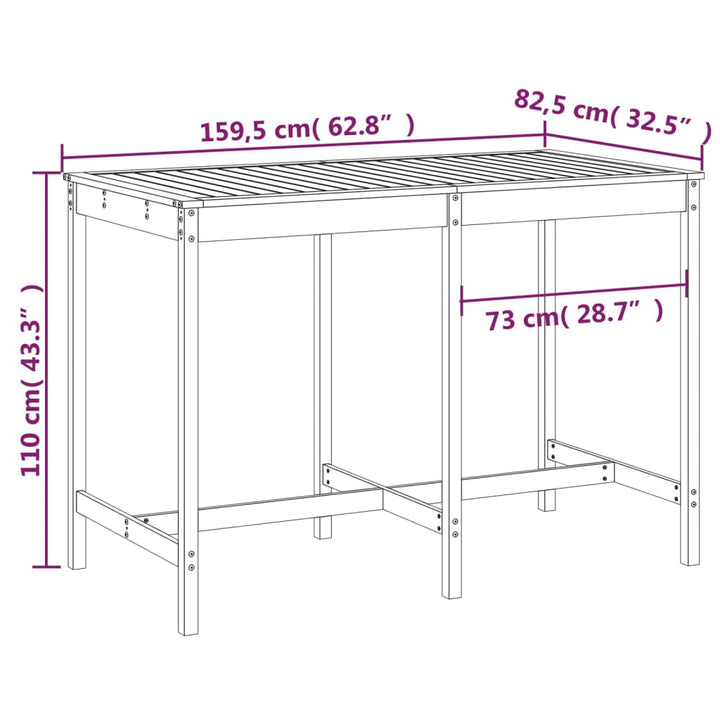havebord 159,5x82,5x110 cm massivt fyrretræ grå