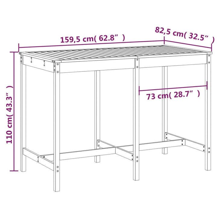 havebord 159,5x82,5x110 cm massivt fyrretræ gyldenbrun