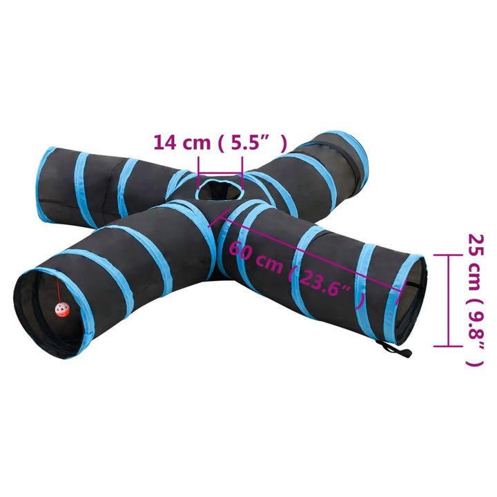 4-vejs kattetunnel 25 cm polyester sort og blå