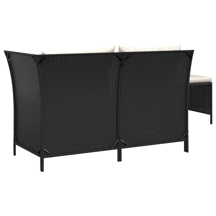 loungesæt til haven 3 dele med hynder polyrattan sort