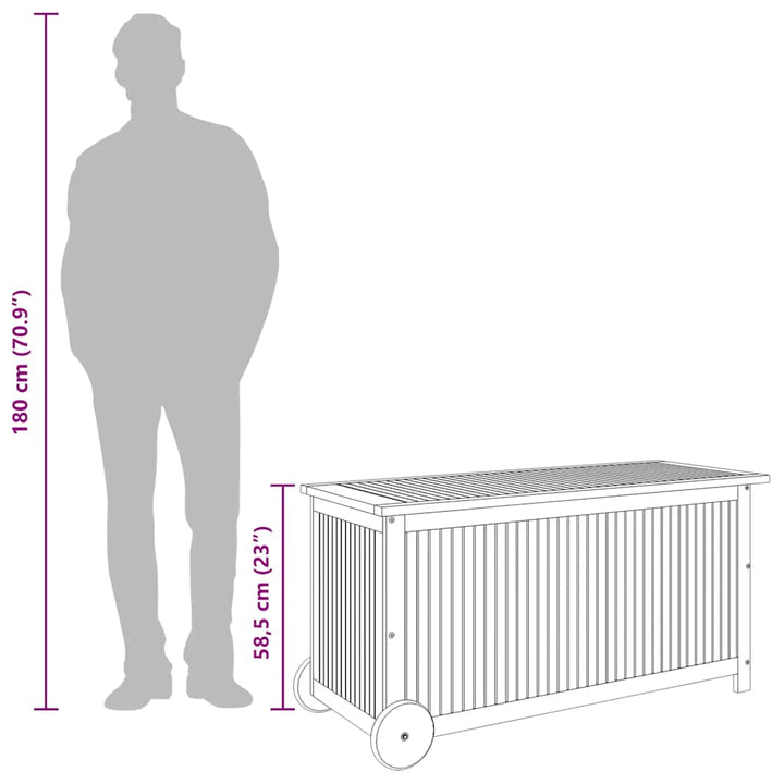 opbevaringsboks til haven med hjul 113x50x58 cm massivt træ