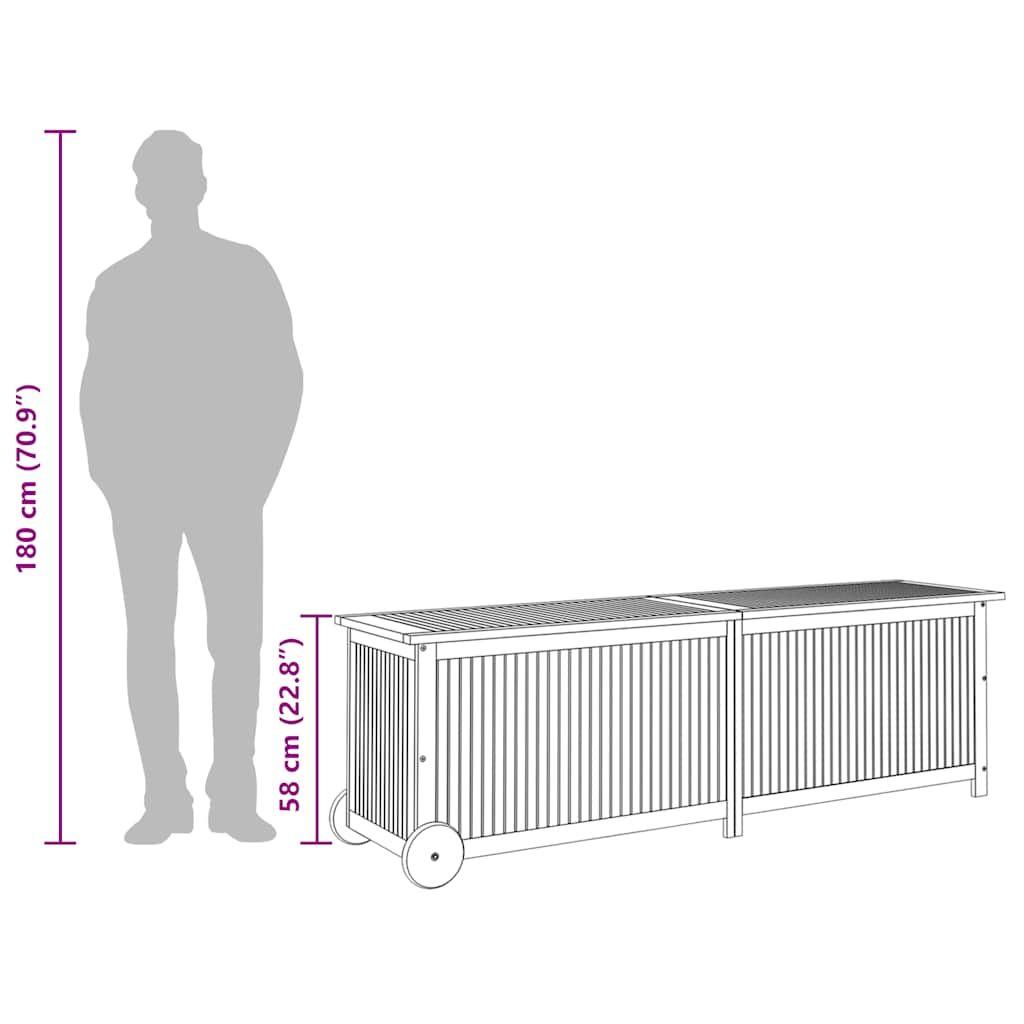 opbevaringsboks til have m. hjul 150x50x58 cm massivt akacietræ