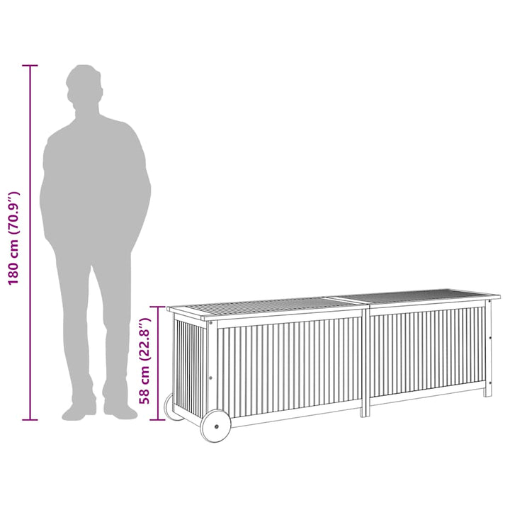opbevaringsboks til have m. hjul 150x50x58 cm massivt akacietræ