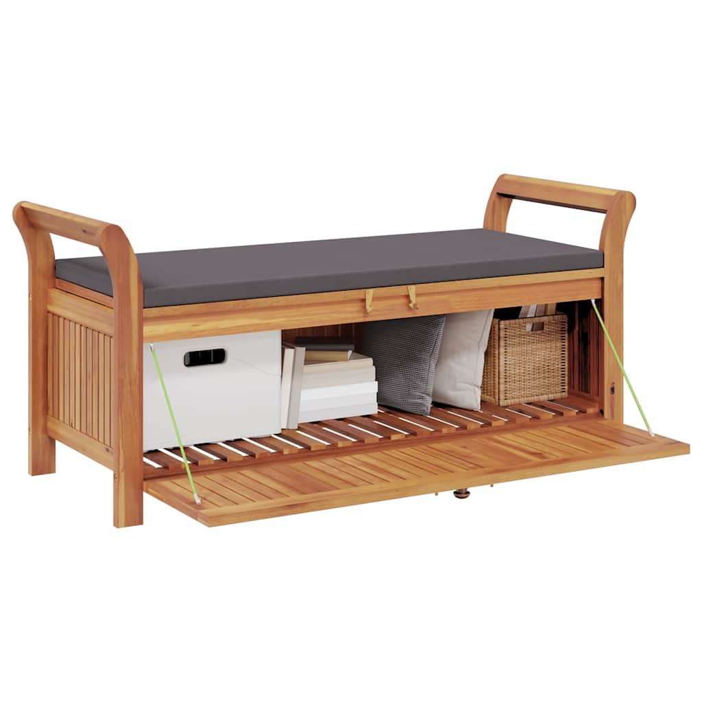 opbevaringsbænk med hynde 126 cm massivt akacietræ