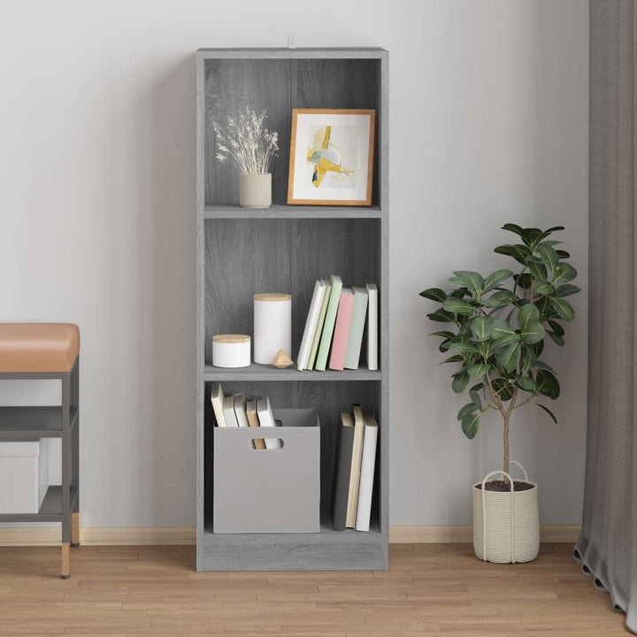 bogreol med 3 hylder 40x24x109 cm konstrueret træ grå sonoma-eg