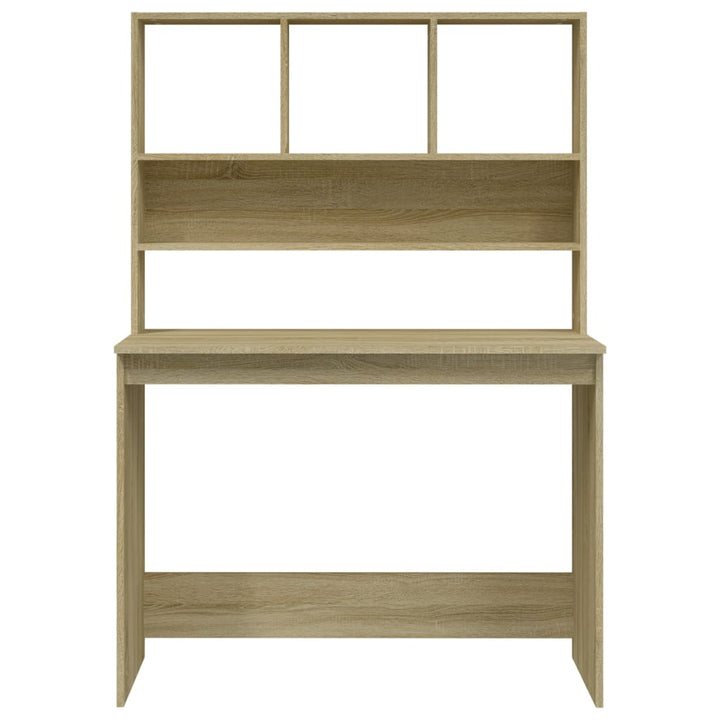 skrivebord med hylder 102x45x148 cm konstrueret træ sonoma-eg