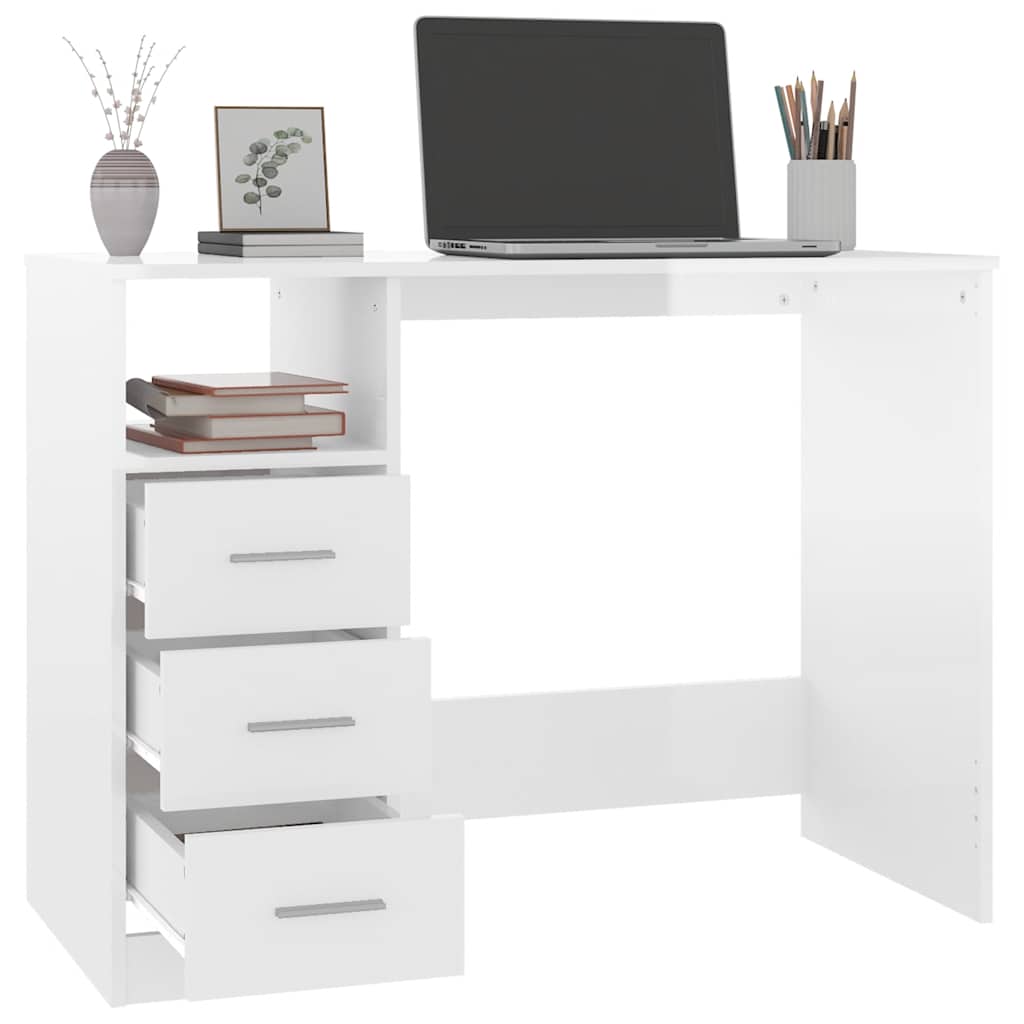 skrivebord m. skuffe 102x50x76 cm konstrueret træ hvid højglans