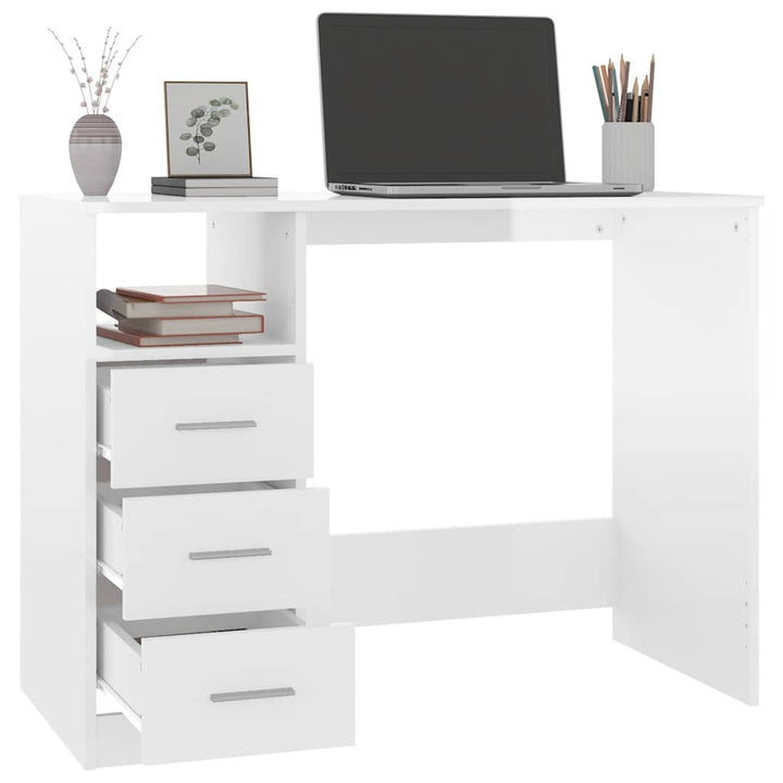 skrivebord m. skuffe 102x50x76 cm konstrueret træ hvid højglans