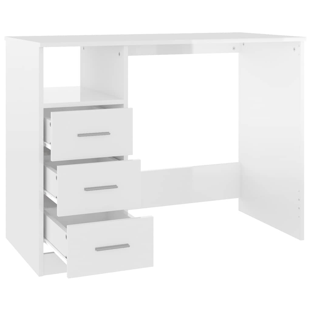 skrivebord m. skuffe 102x50x76 cm konstrueret træ hvid højglans