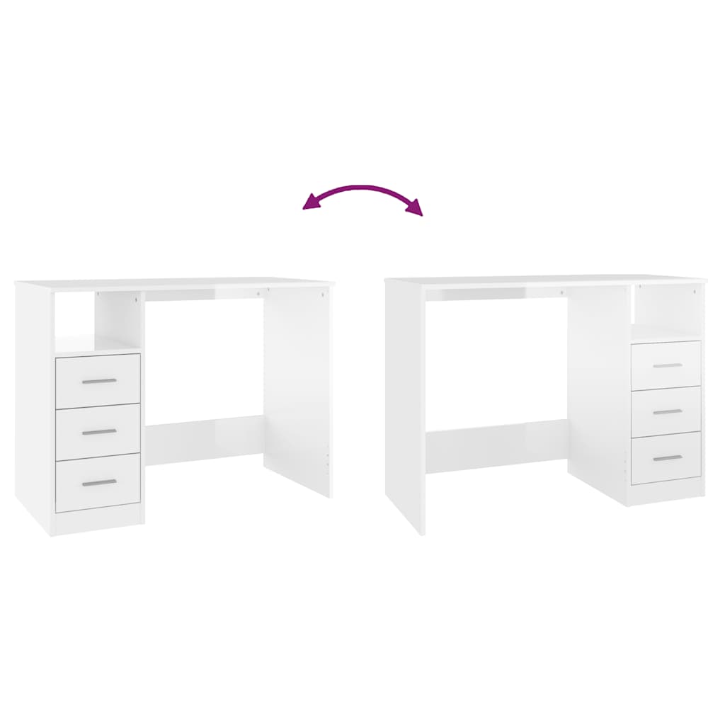 skrivebord m. skuffe 102x50x76 cm konstrueret træ hvid højglans