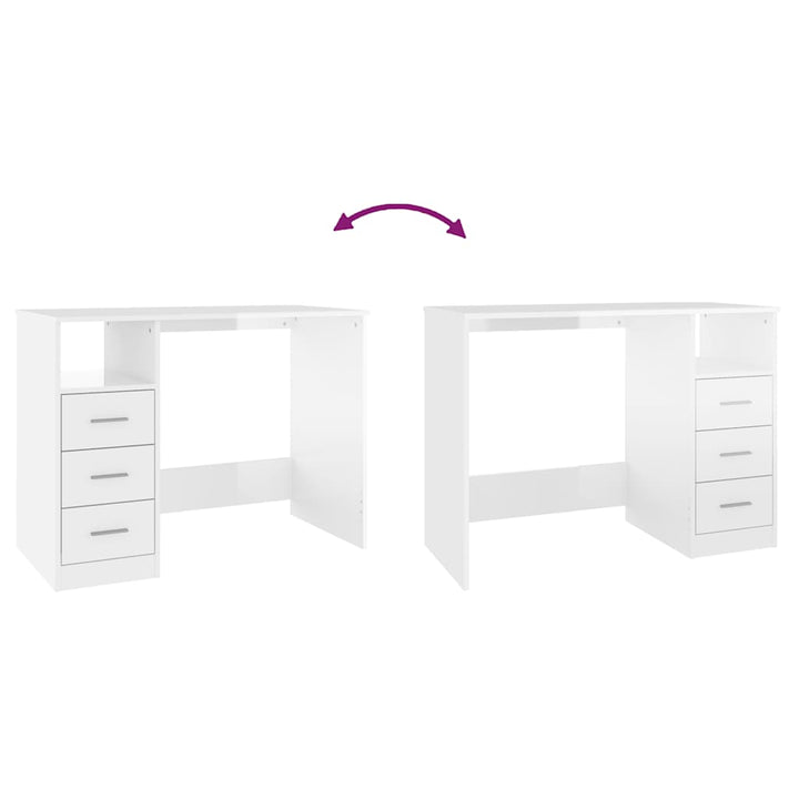 skrivebord m. skuffe 102x50x76 cm konstrueret træ hvid højglans