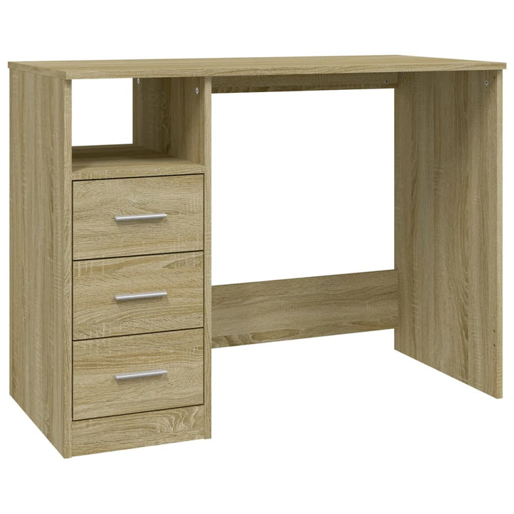 skrivebord m. skuffer 102x50x76 cm konstrueret træ sonoma-eg