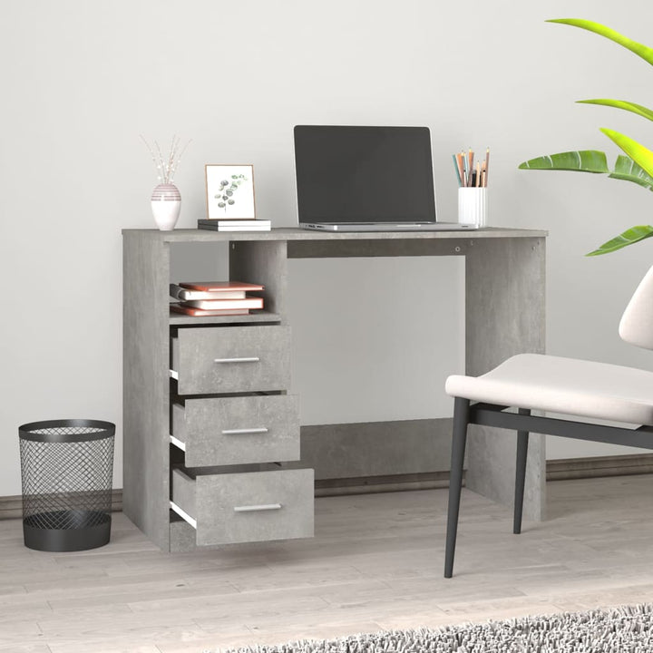 skrivebord m. skuffer 102x50x76 cm konstrueret træ betongrå