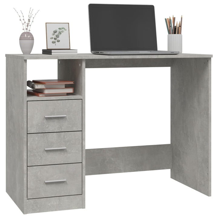 skrivebord m. skuffer 102x50x76 cm konstrueret træ betongrå