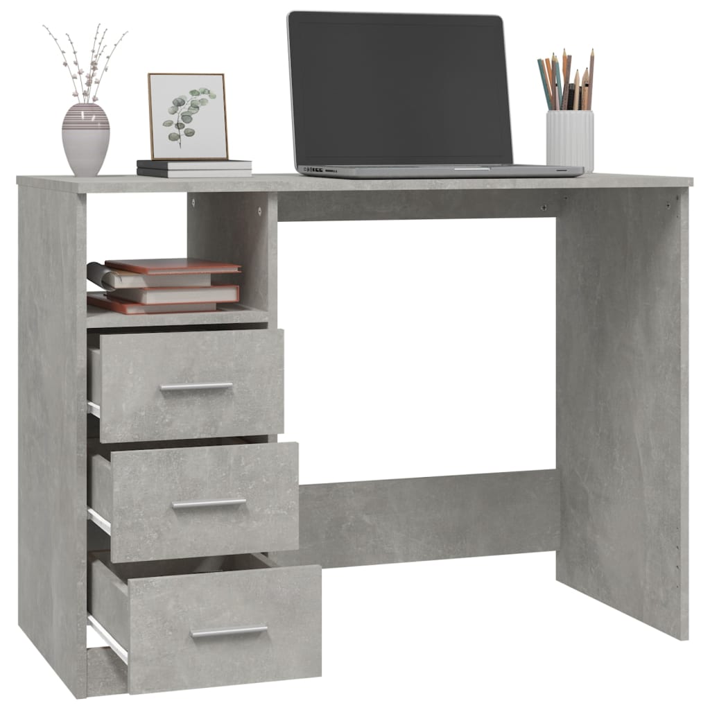 skrivebord m. skuffer 102x50x76 cm konstrueret træ betongrå