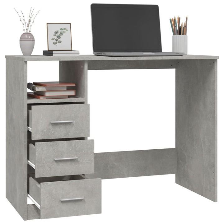 skrivebord m. skuffer 102x50x76 cm konstrueret træ betongrå