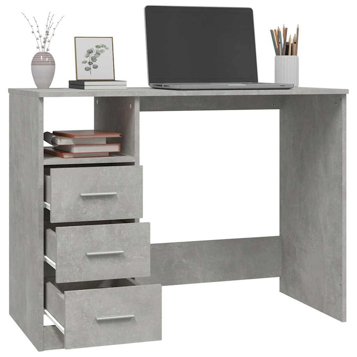 skrivebord m. skuffer 102x50x76 cm konstrueret træ betongrå
