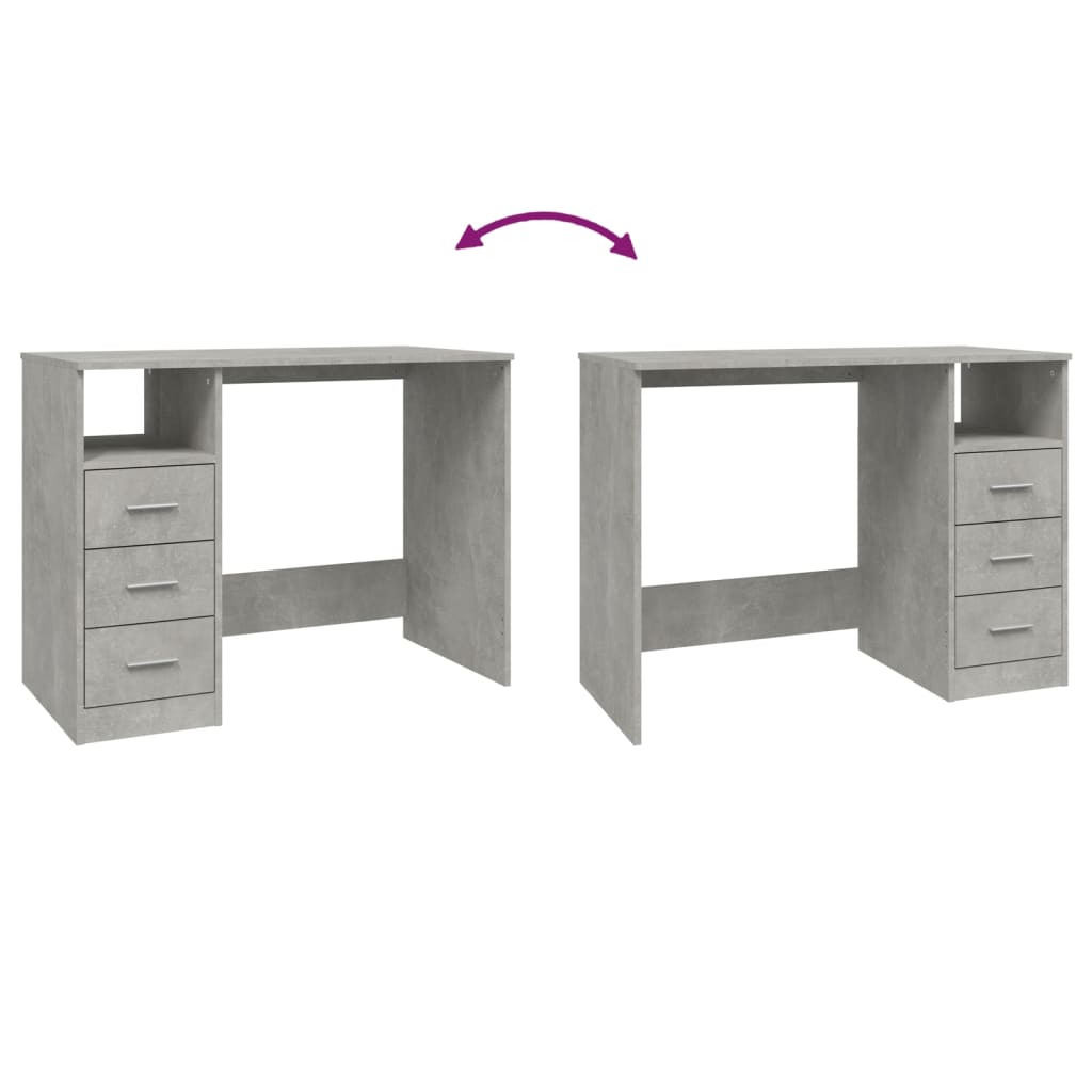 skrivebord m. skuffer 102x50x76 cm konstrueret træ betongrå