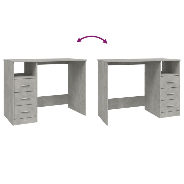 skrivebord m. skuffer 102x50x76 cm konstrueret træ betongrå