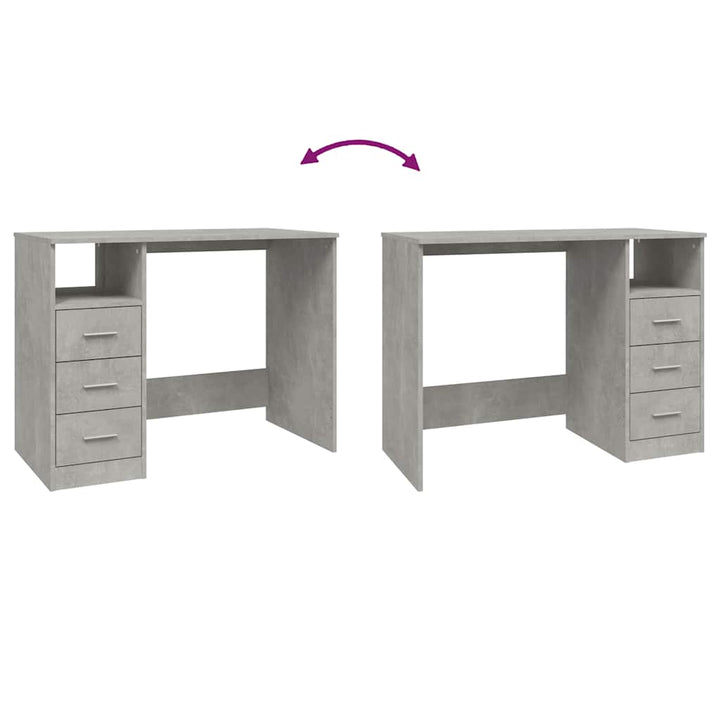 skrivebord m. skuffer 102x50x76 cm konstrueret træ betongrå