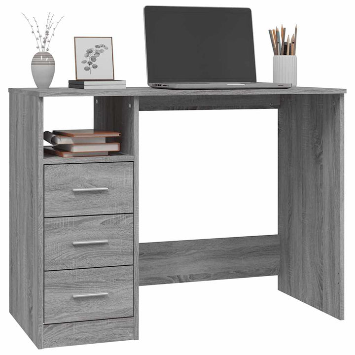 skrivebord m. skuffer 102x50x76cm konstrueret træ grå sonoma-eg