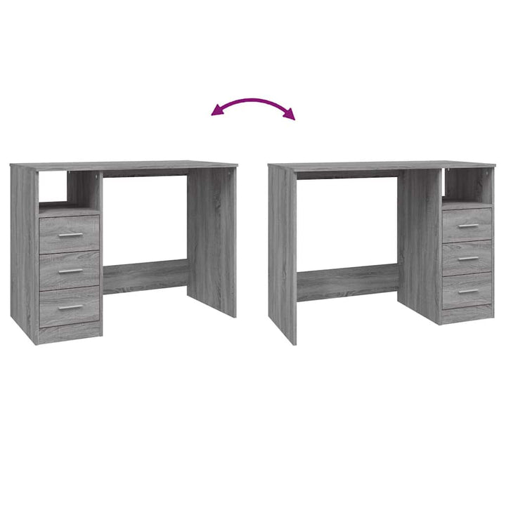 skrivebord m. skuffer 102x50x76cm konstrueret træ grå sonoma-eg