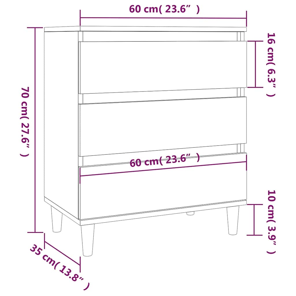 skænk 60x35x70 cm konstrueret træ hvid højglans