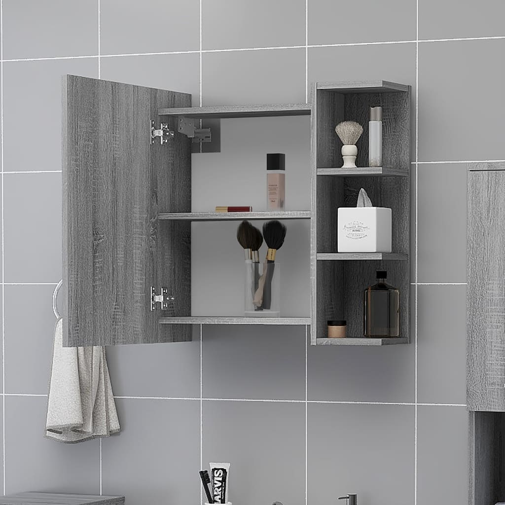 skab med spejl 62,5x20,5x64 cm konstrueret træ grå sonoma-eg