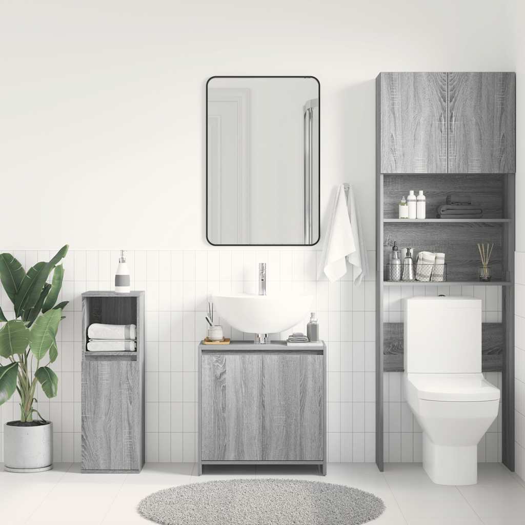 badeværelsesskab 60x33x61 cm konstrueret træ grå sonoma-eg